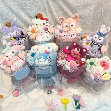 玩偶花束🎀 卡通三麗歐公仔玩偶花束成品庫洛米玉桂狗娃娃創意生日圣誕節情人節禮物 娃娃花束 生日花束 手作花束