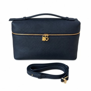 Loro Piana Extra Pocket L27 手提飯盒包(深藍色/金扣/附背帶)