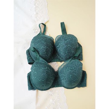 100CE外貿大碼內衣大罩杯薄海綿蕾絲文胸墨綠有鋼圈