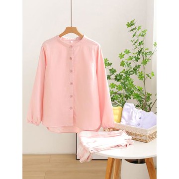 嬰兒棉睡衣女春秋季純棉紗布長袖圓領秋款可外穿家居服套裝收口