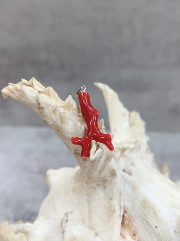 天然樹枝珊瑚墜 阿卡珊瑚 白K金 K375