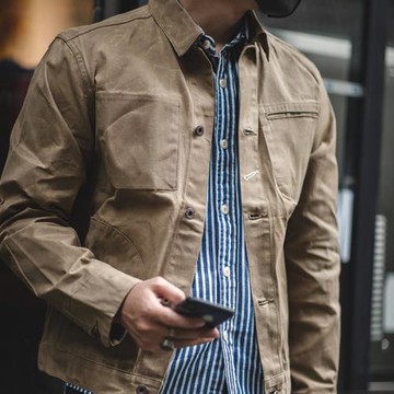 美式復古工裝復刻帆布油蠟夾克男士阿美咔嘰獵裝翻領修身外套男秋