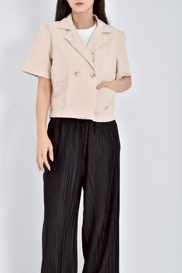 加購優惠(M) pazzo質感棉質短袖素面杏色外套