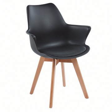 E-home Huggie哈吉簡約軟墊扶手PP櫸木腳餐椅-四色可選黑色