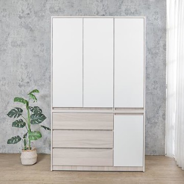 Boden-菲斯4尺四門三抽衣櫃(雙吊桿)