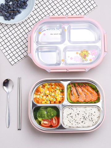 兒童飯盒304不銹鋼小學生防燙餐盒保溫帶蓋加深可愛卡通便當餐盤