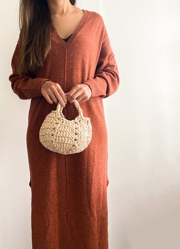 編織迷你包, 編織手提包,  crochet mini bag, beige crochet bag
