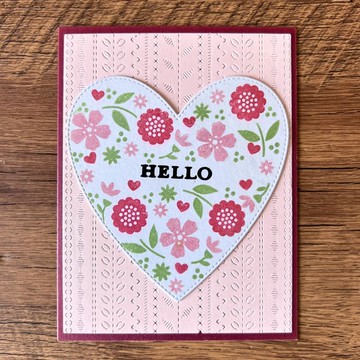 HELLO 花 愛心 粉紅 條紋 暗紋 多用途卡