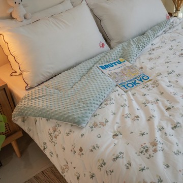 純棉點點被【雙人6x7尺】小兔仙境/寧靜格 點點絨顆粒觸感 安撫被