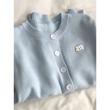 淺藍溫柔針織圓領百搭毛衣小開衫