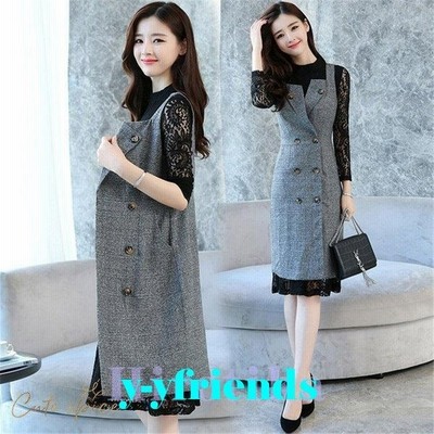 レースセットアップ レディース 40代 秋冬セットアップ きれいめ ロング丈 レースワンピース 長袖 スーツベストワンピース 韓国風 結婚式 通販 Lineポイント最大get Lineショッピング