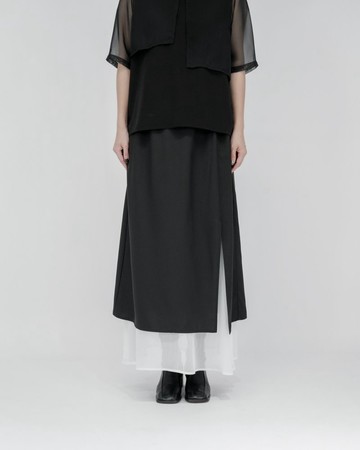 MUKK DESIGN 黑白拼色異材質紗裙