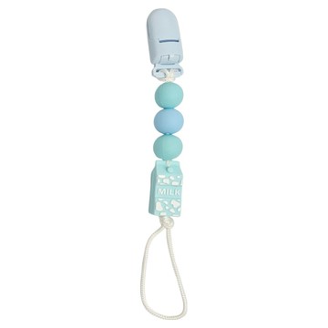 pink and blue 四顆珠珠矽膠奶嘴鏈 牛奶  藍色  1個