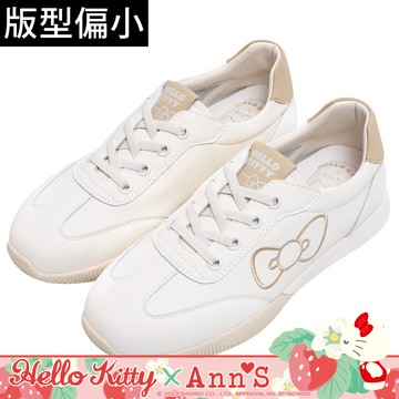 🎁買就送鞋撐🎁Ann’S X Sanrio三麗鷗 HELLO KITTY聯名 側邊刺繡大蝴蝶結 免綁鞋帶超軟小白鞋德訓鞋-杏(版型偏小)