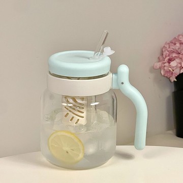 【台灣出貨】玻璃杯女生茶水分離茶杯大容量水杯高顏值吸管杯子辦公室耐高溫大水壺  大肚杯 胖胖水壺