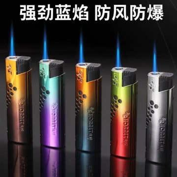 【臺灣-出貨】2026新款-金屬鏤空防風機充氣直衝藍焰耐用高檔火機家用定製