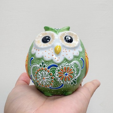 桌上擺飾 【九谷燒】手作貓頭鷹7.5cm-哇沙比綠