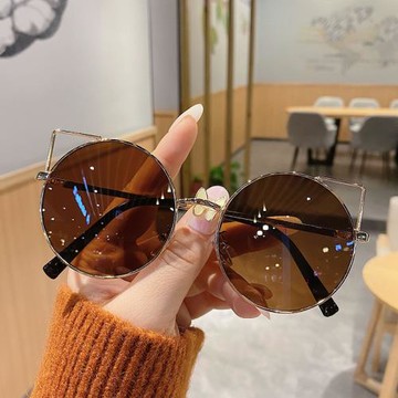 香港I.Tgreg歐美風時尚墨鏡復古貓耳朵金屬圓形框太陽鏡大臉顯瘦