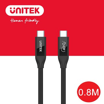 【UNITEK】USB 4 USB-C to C 100W PD 快速充電線 0.8M【三井3C】