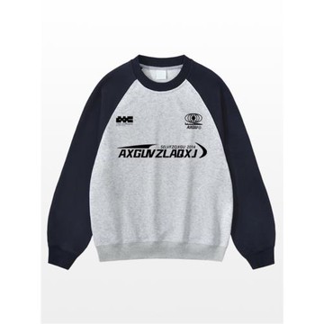 美式潮牌流行高街潮流印花圓領衛衣男款冬季加厚加絨插肩外套上衣