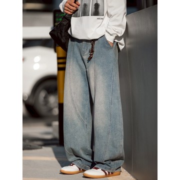 【OPB】水洗彎刀褲 牛仔褲 拼接褲 做舊水洗 寬鬆 日系休閒 結構分割設計 刷白