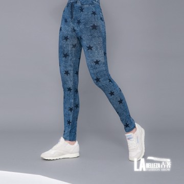 古著 滿版星星暈染造型仿牛仔內搭褲