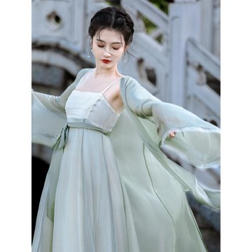 國風宋制長褙子兩件套超仙氣質訶子裙改良連衣裙日常可穿古裝漢服