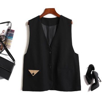 時尚icon！Gao通勤率！歐貨V領單排扣純色百搭無袖外套西裝馬夾女