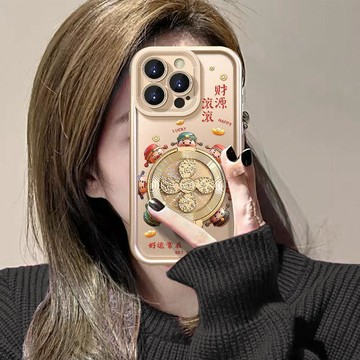 财神爷旋转支架适用苹果17promax手机壳iphone15硅胶16新款14马年新品 便捷 熱賣 輕盈