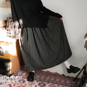 西林 CLIN｜選物｜條紋百褶半身裙_SK-005 復古 寬鬆 全新 女裝 顯瘦 遮肉