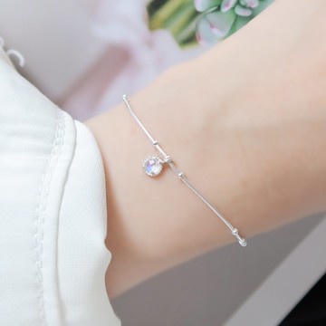 925純銀 月光石 圓點 蛇鍊 鑽面 客製化刻字 手鍊 免費送禮包裝