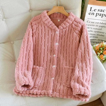 法蘭絨單件上衣秋冬季睡衣女刷毛保暖珊瑚絨大尺碼小外套家居服可外穿