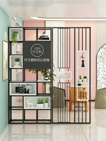 優購生活 美式鐵藝落地屏風隔斷客廳入戶現代簡約玄關柜辦公室遮擋置物架屏風櫃 屏風 隔間 客廳 玄關櫃 隔板 屏風架訂製