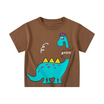 BE TOP - 純棉短袖上衣-口袋恐龍-咖啡色