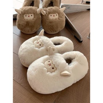 細細條 情侶可愛小綿羊棉拖鞋男女冬季居家包跟保暖防滑月子鞋ins