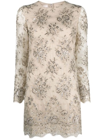 Valentino Garavani - sequin-embellished minidress - women - Polyamide/Polyester/Spandex/Elastane/Viscose/Viscose/Metallized Polyester - 40 - Neutrals