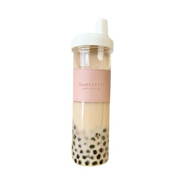 HankParson 時尚吸管杯珍珠奶茶杯 - 850ML 杯身PC材質 耐用PP蓋子 大容量環保  粉色  1個