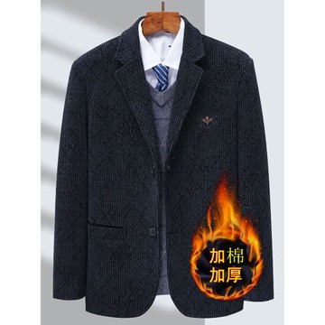 中老年男裝毛呢西服秋冬加棉雪呢爾新款大碼爸爸時尚休閑加厚外套