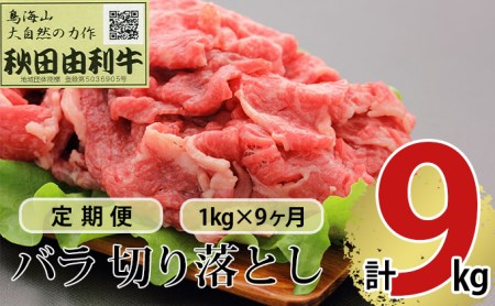 《定期便》9ヶ月連続 秋田由利牛 バラ切り落とし 1kg（1kg×1パック）