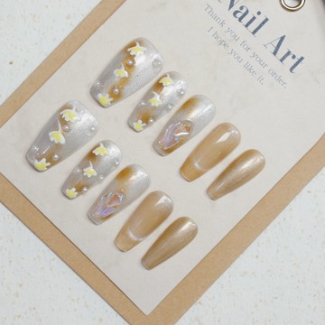 【滿300起送】純手工穿戴甲ins高級貓眼一葉知秋免光療可拆卸美甲貼片