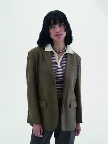Suede Single Button Blazer [Khaki Brown]
