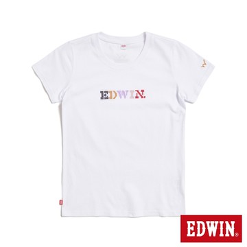 EDWIN 女裝 圓點刺繡印花短袖T恤-白色