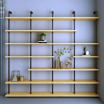 鐵藝工業風書桌書架一體組合式定制電腦桌水管實木轉角落地置物架 ph6211