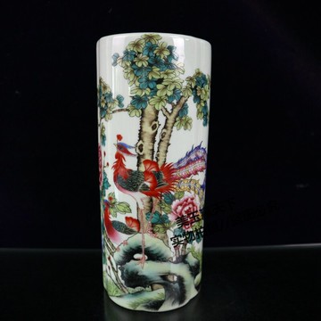 古玩 瓷器鳳凰帽筒 筆筒 插瓶 祥鳳來儀花瓶文房四寶辦公室擺件