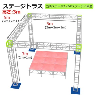 トラスセット ステージトラス 5×5×3m 軽量 アルミ 高さ3ｍ|仮設