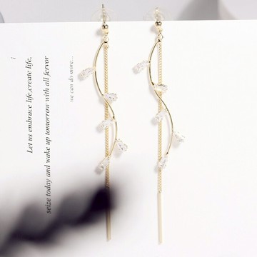 時尚S925銀針閃鉆樹枝耳釘無耳洞耳夾無洞耳環耳飾品個性女禮物1入