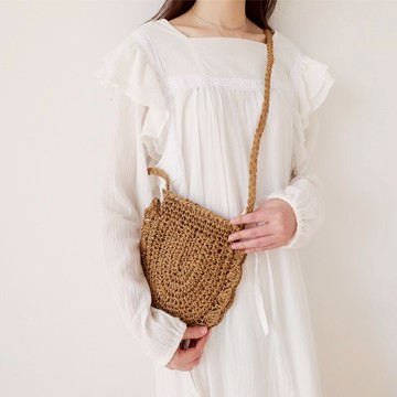 優雅復古森系木耳花邊草編包包休閑編織包單肩斜挎沙灘包度假女包1入