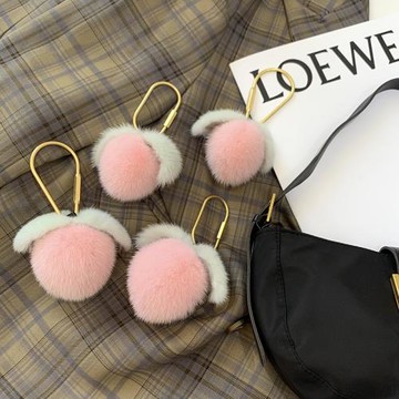 【水蜜桃】ins少女心水貂毛小桃子皮草掛件 包包掛飾愛心車鑰匙扣