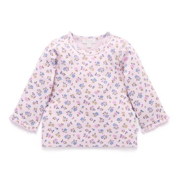 澳洲Purebaby有機棉女童長袖上衣12M~5T 粉紫碎花