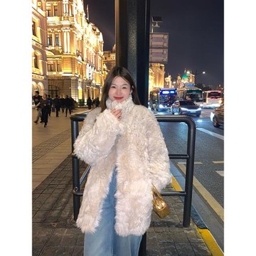 落落狷介 托卡真毛皮草2024新款毛毛外套女杏色保暖皮毛一體外套